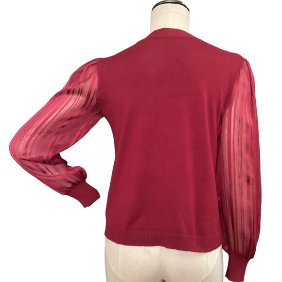 89th + Madison Solid Knit w/Metallic Striped Sleeve Top Sz S Red 184K - Picture 7 of 10